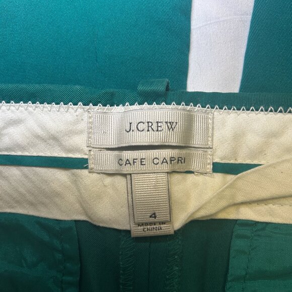 J.Crew Café Capri Pants Tailored Cropped Belt Loops Side Pockets Zip Fly Green 4 - Picture 4 of 10
